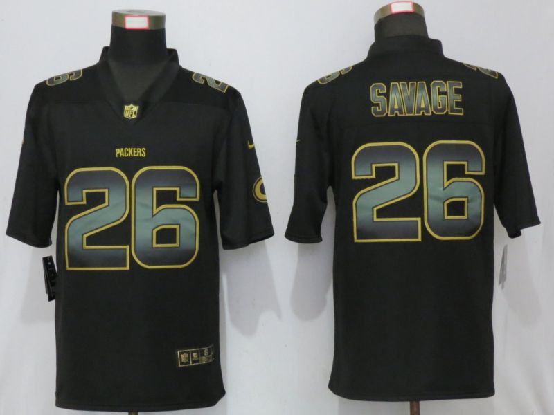 Men Green Bay Packers 26 Savage Black Gold Nike Stitched Vapor Untouchable Limited NFL Jersey